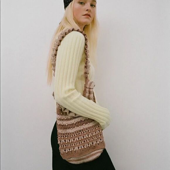 ZARA RUFFLED CROCHET SHOPPER HANDBAG - Picture 6 of 10